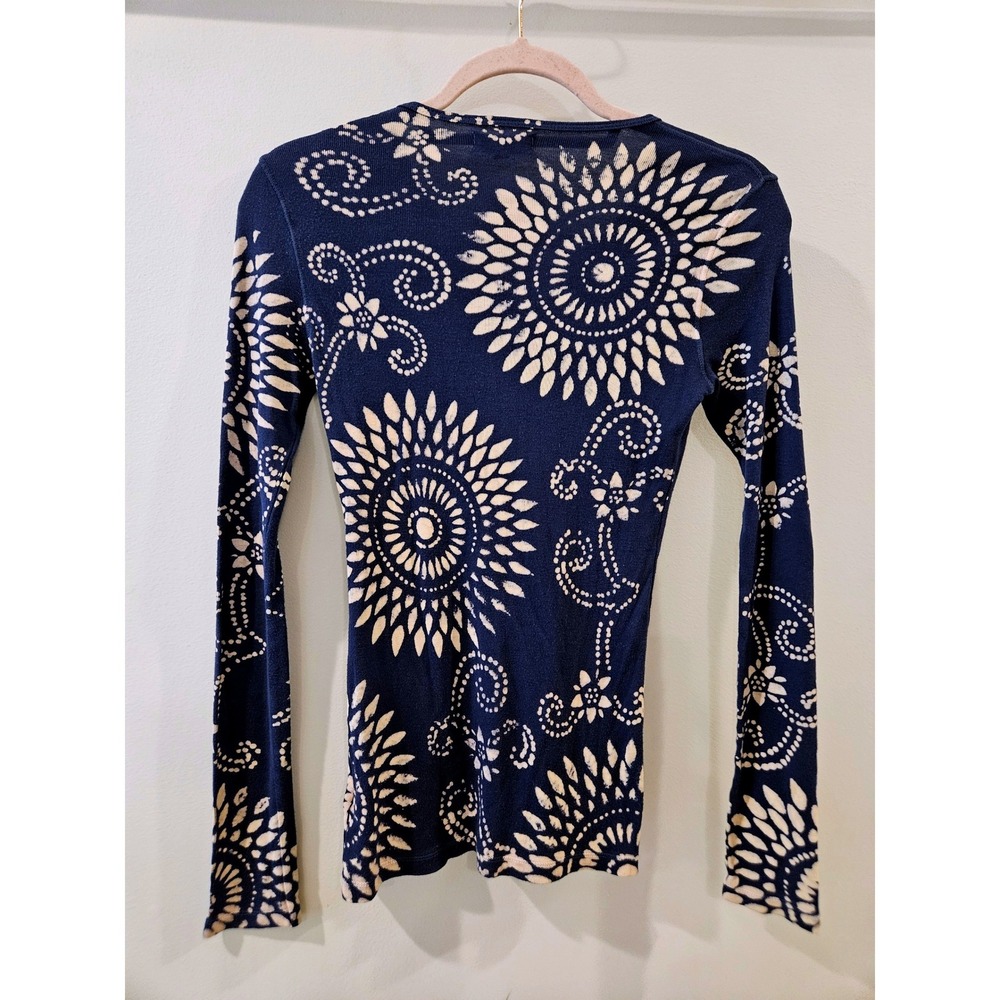 Lucky Brand Womens Henley Tee Long Sleeve Blue Floral Mandala Boho Blouse Size S - Picture 4 of 7